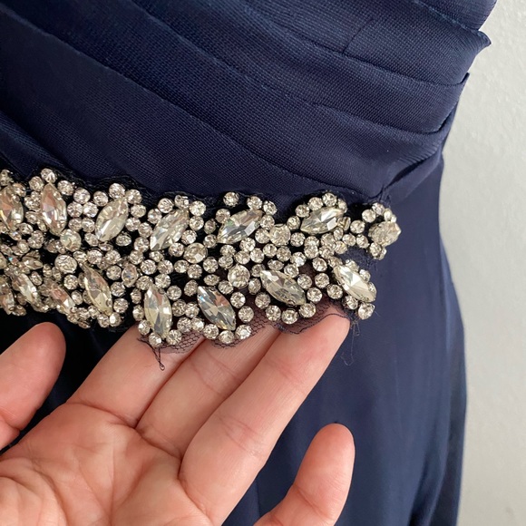 My Michelle Formal Long Navy Halter Dress Jewel Accents Size 9 - Picture 5 of 11